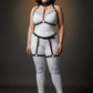 Plus-size black O-Ring chain-drape full-body harness set, vegan leather, HarnessClub