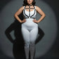 Plus size black vegan leather O-ring collar and cage chest harness by HarnessClub