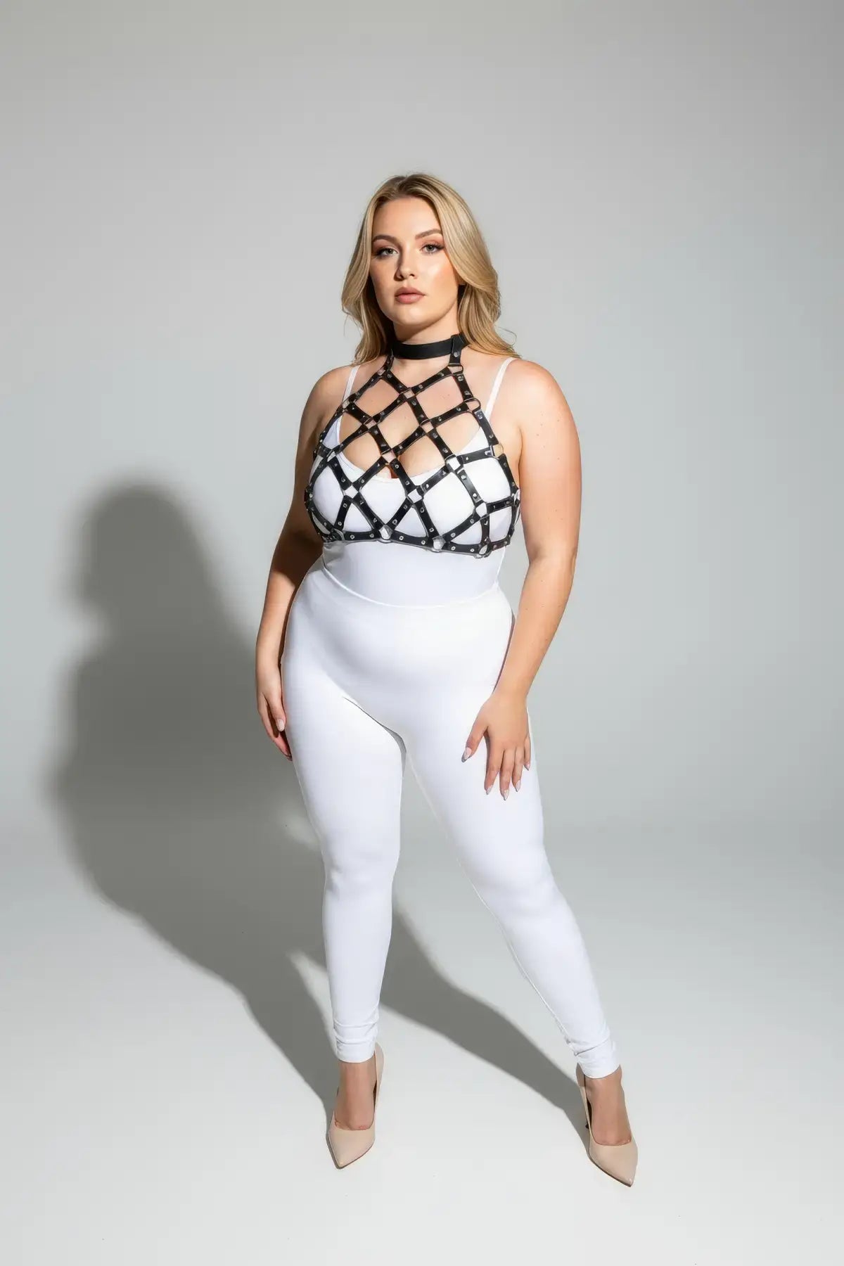 Plus Size Black O-Ring Faux Leather Fantasy Chest Harness | Body Accessory