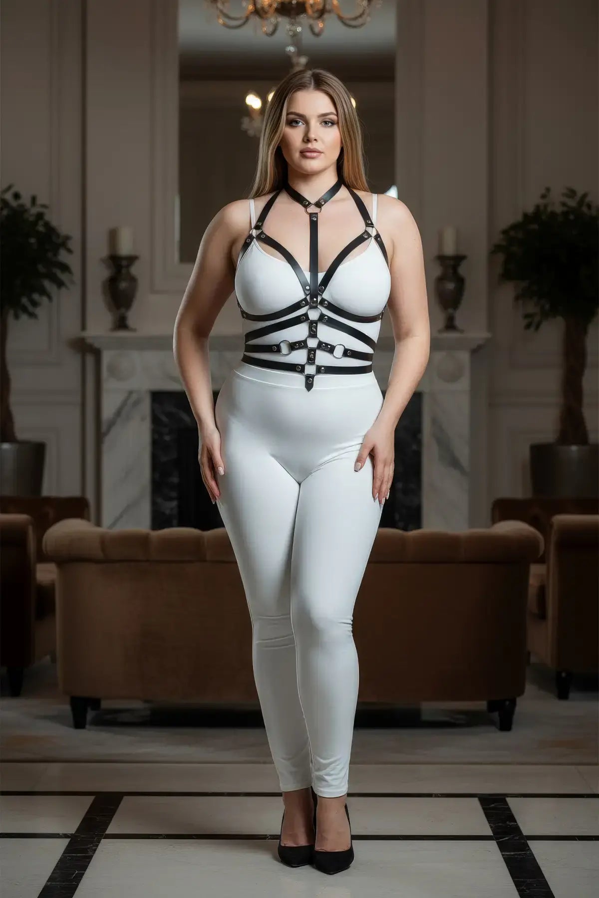 Plus Size Black O-Ring Full Body Faux Leather Harness by HarnessClub