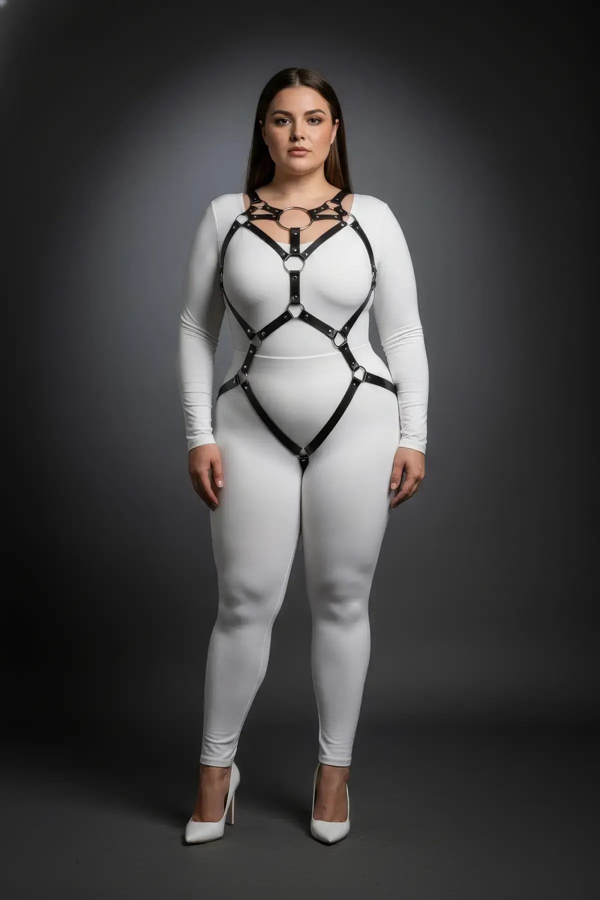 Plus Size Black O-Ring Full Body Harness, vegan leather accessory