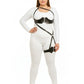 Plus Size Black One-Shoulder Bustier Harness with Scalloped Thigh Garter in vegan leather by HarnessClub