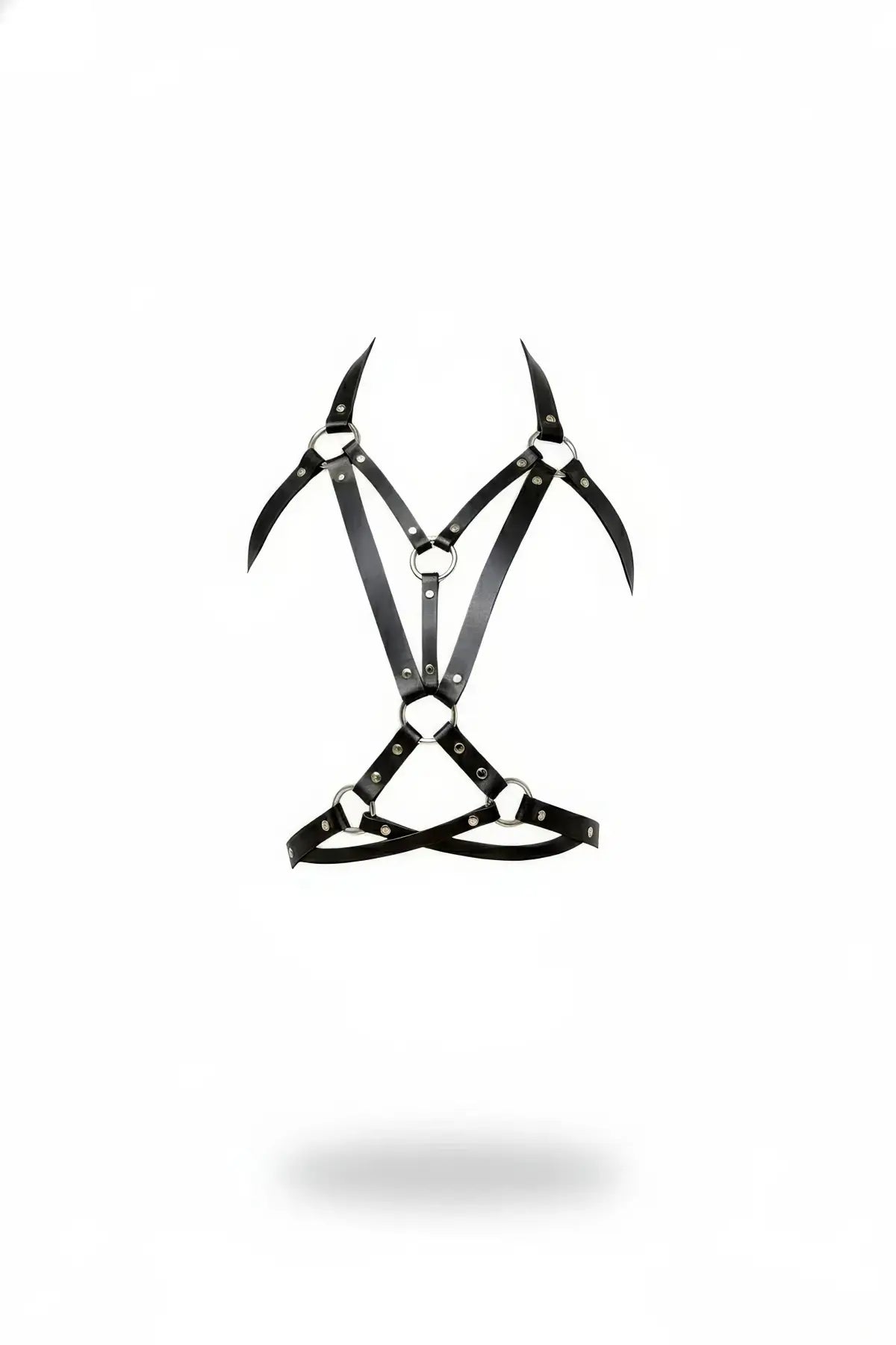 Plus size black pointed-wing chest cage harness by HarnessClub in vegan leather