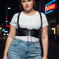 Plus Size Black Shoulder Strap Corset Harness by HarnessClub, vegan leather with lace-up front.