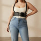Plus-size black shoulder-strap corset harness in vegan leather with lace-up front by HarnessClub