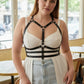 Plus-size black vegan leather shoulder-strap corset harness by HarnessClub.