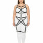 Plus-size black star-web cage full-body harness in vegan leather with metal studs