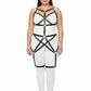 Plus-size black star-web cage full-body harness by HarnessClub, vegan leather.