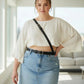 Plus-size black strappy leather belt with crossbody strap by HarnessClub