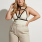 Plus-size black vegan-leather studded cage chest harness with choker by HarnessClub