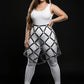 Plus-size black studded lattice cage skirt with vegan leather body harness by HarnessClub.