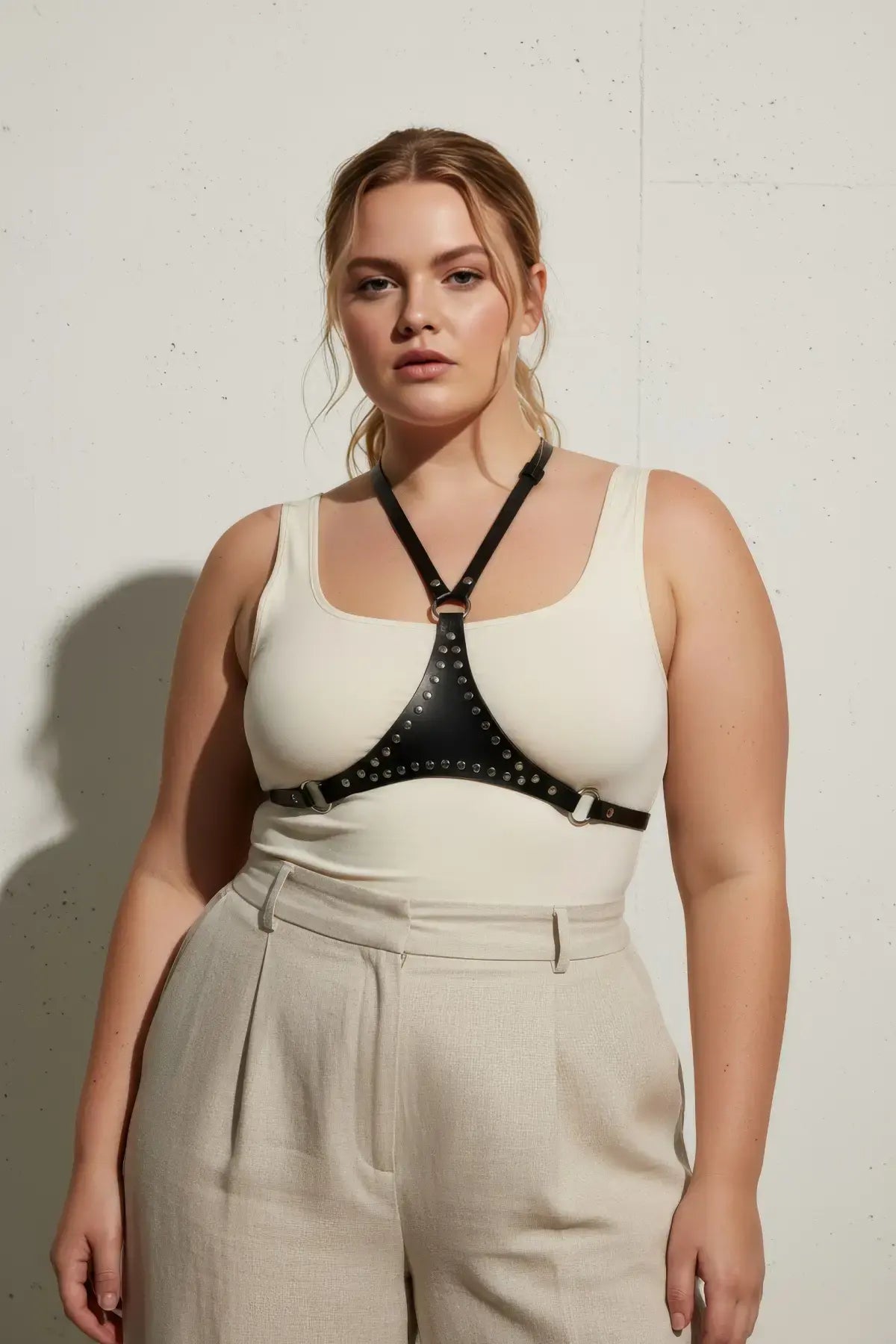 Plus Size Black Studded Leather Body Harness by HarnessClub