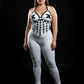 Plus Size Black Studded V-Frame Chest Harness with O-Ring Fringe by HarnessClub, vegan leather