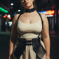 Plus size black suspender corset harness with choker and hip flaps by HarnessClub in vegan leather.