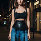 Plus Size Black Tassel Suspender Corset Belt, vegan leather harness body accessory