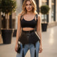 Plus-Size Black Tassel Suspender Corset Belt by HarnessClub in vegan leather.