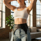 Plus-size black textured corset belt with tassel drops by HarnessClub in vegan leather