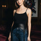 HarnessClub plus-size black textured corset belt with tassel drop waist accessory in vegan leather