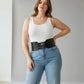 Plus Size Black Triple Buckle Corset Belt; vegan leather wide waist cincher