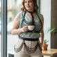 Plus size black two-zone chain bib harness with vegan leather choker and shoulder straps