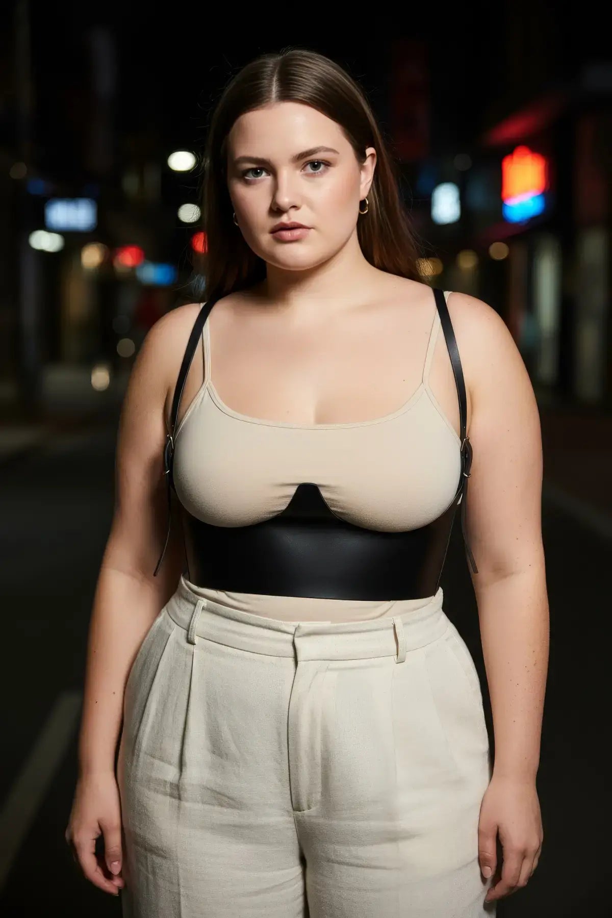 HarnessClub plus-size black underbust corset with vegan leather shoulder straps