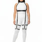 Plus-size black vegan leather underbust harness with thigh garters by HarnessClub.
