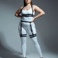 Plus-size black faux leather upper and lower body garter harness set by HarnessClub.