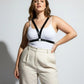 Plus-size black V-frame chest harness with O-ring in vegan leather by HarnessClub