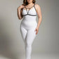 Plus-size black elastic V-strap chest harness with keyhole detail by HarnessClub
