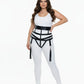 Plus-size black vegan leather waist harness with tassel-fringe garter by HarnessClub