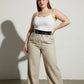 HarnessClub plus-size black vegan leather waist belt with twin O-rings, hanging chains, and metal hardware.