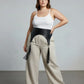 Plus-size black wide corset waist belt with deep tassels in vegan leather