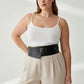 Plus-size black wide-cut corsage body harness belt over a white tank top