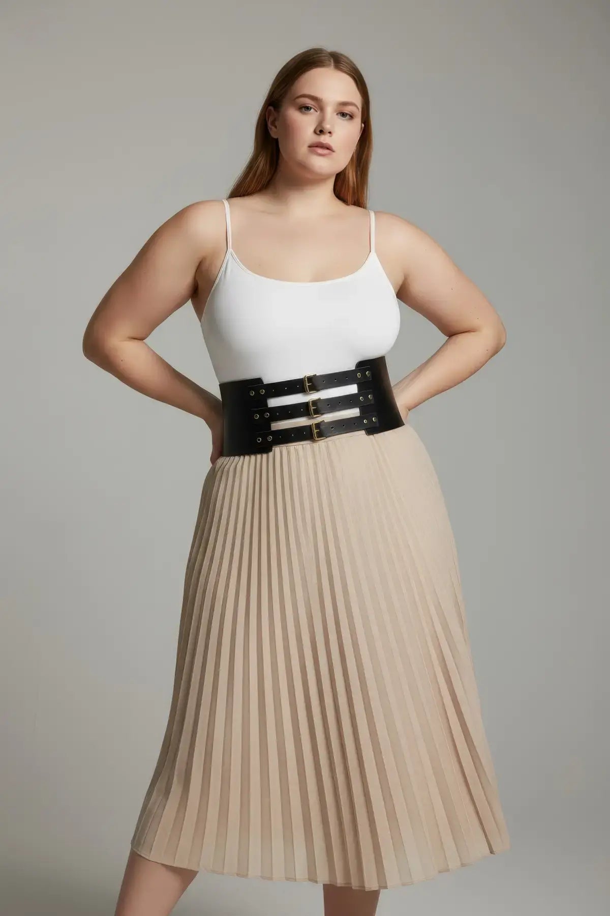 Plus Size Black Wide Triple-Buckle Corset Belt by HarnessClub, vegan leather waist accessory