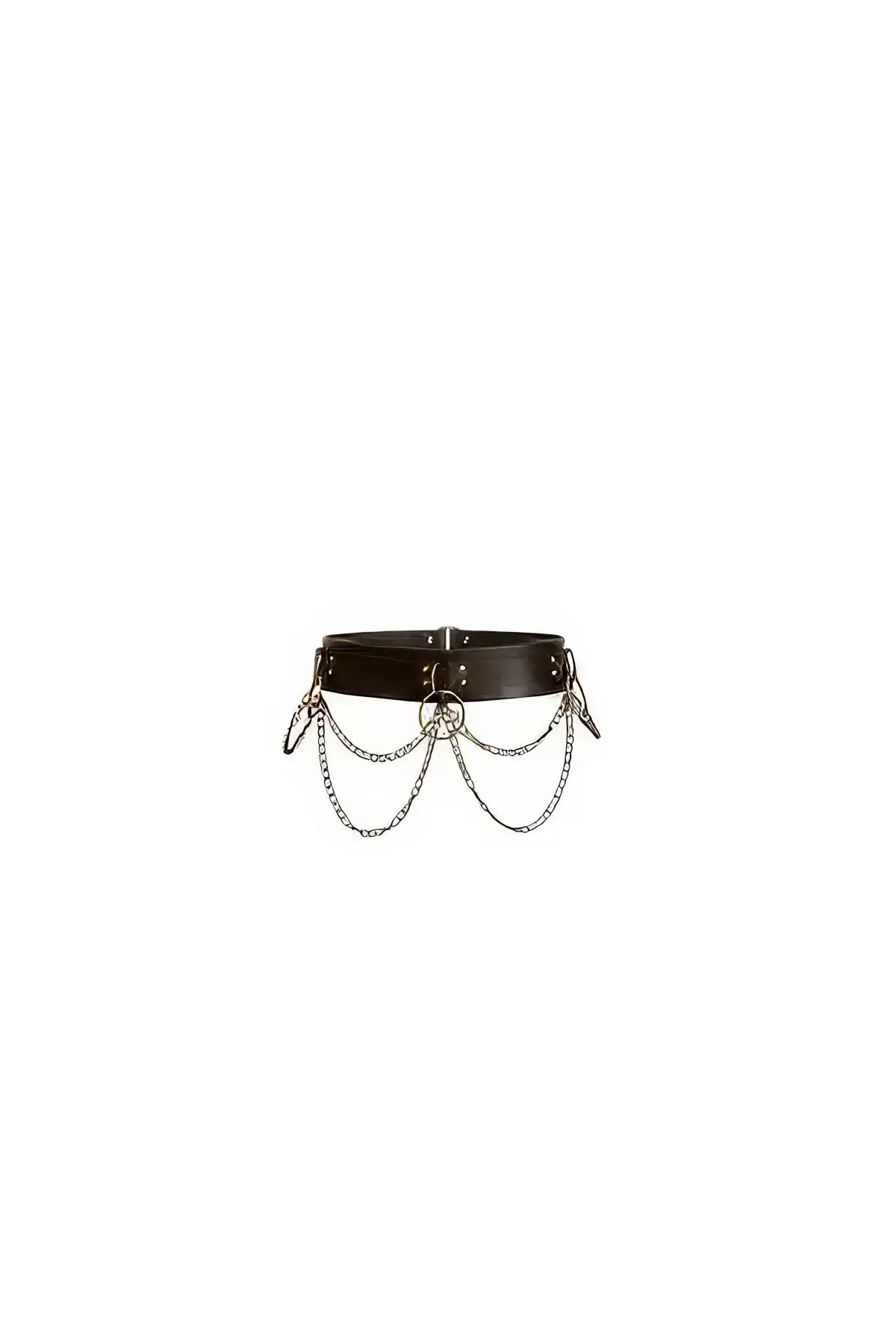 Plus-size black wide waist belt with silver chain swag in vegan leather by HarnessClub.