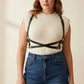 Plus-size black X-cross shoulder harness vegan leather body accessory by HarnessClub