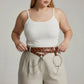 Plus-size brown vegan leather grommet belt with o-ring chain cluster