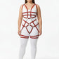 Plus Size Burgundy Grid-Band Full Body Harness Set by HarnessClub, vegan leather straps