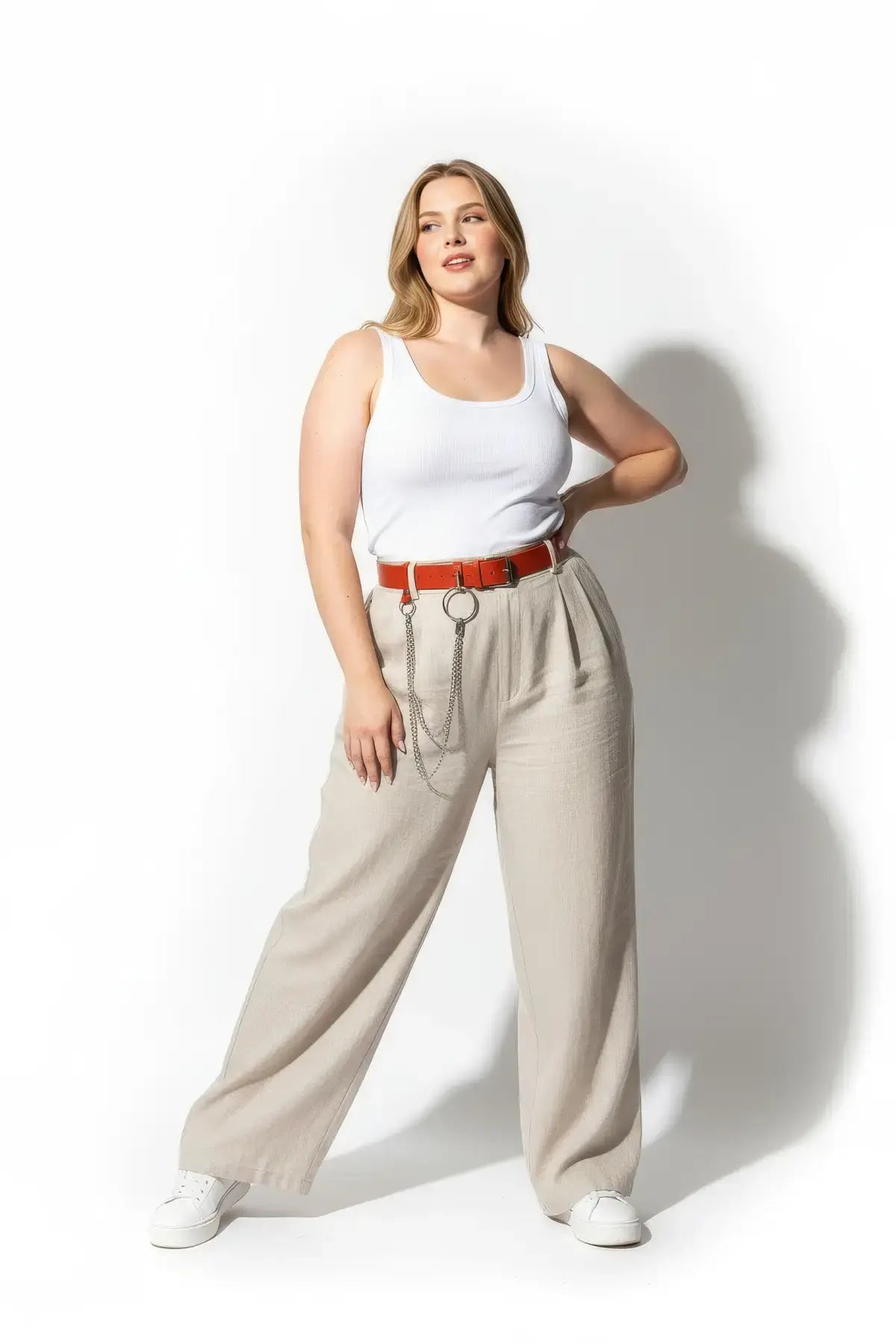 Plus Size Burgundy vegan leather slim waist belt with O-rings and chain accents