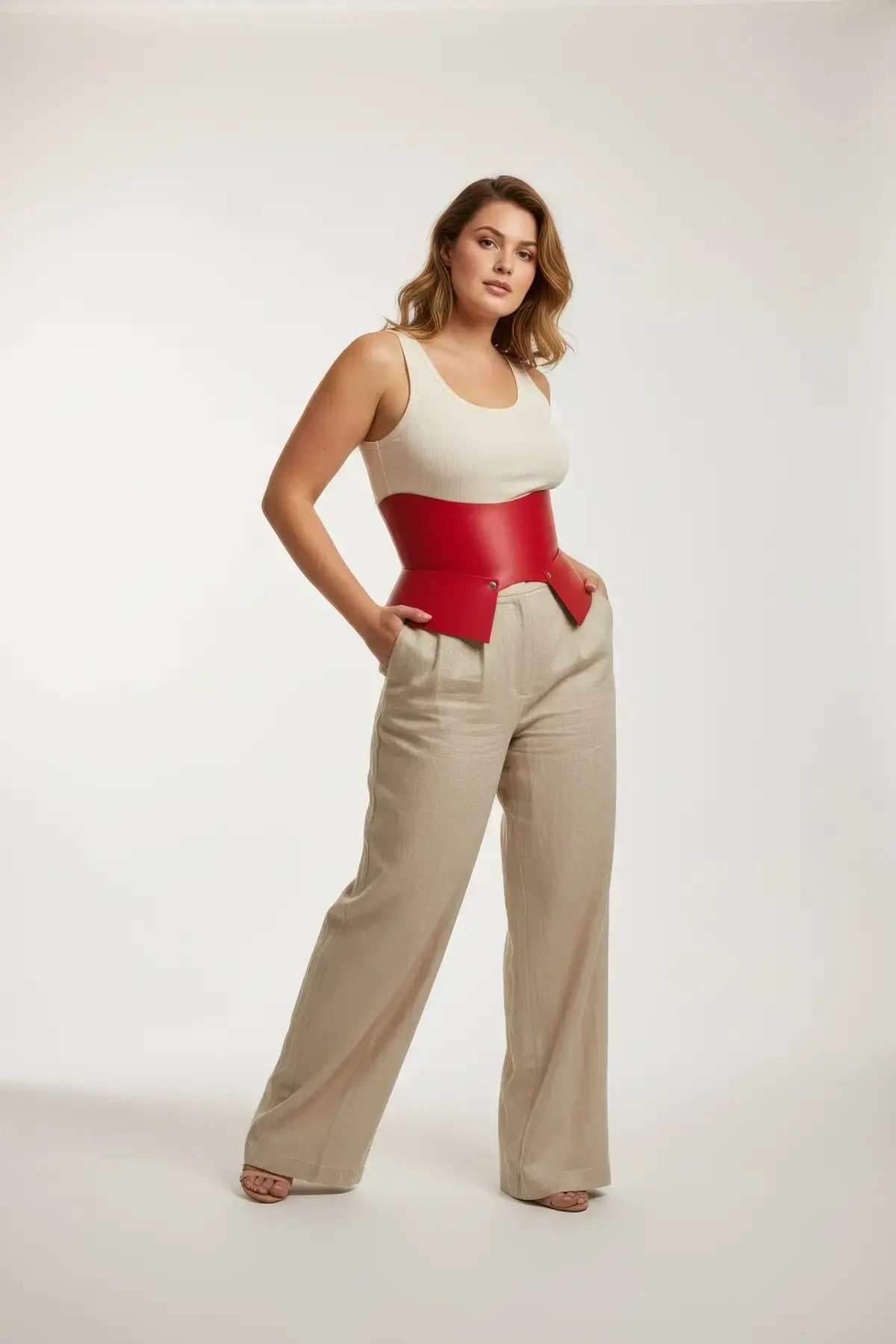 Plus size burgundy vegan leather corset belt with peplum waist cincher by HarnessClub