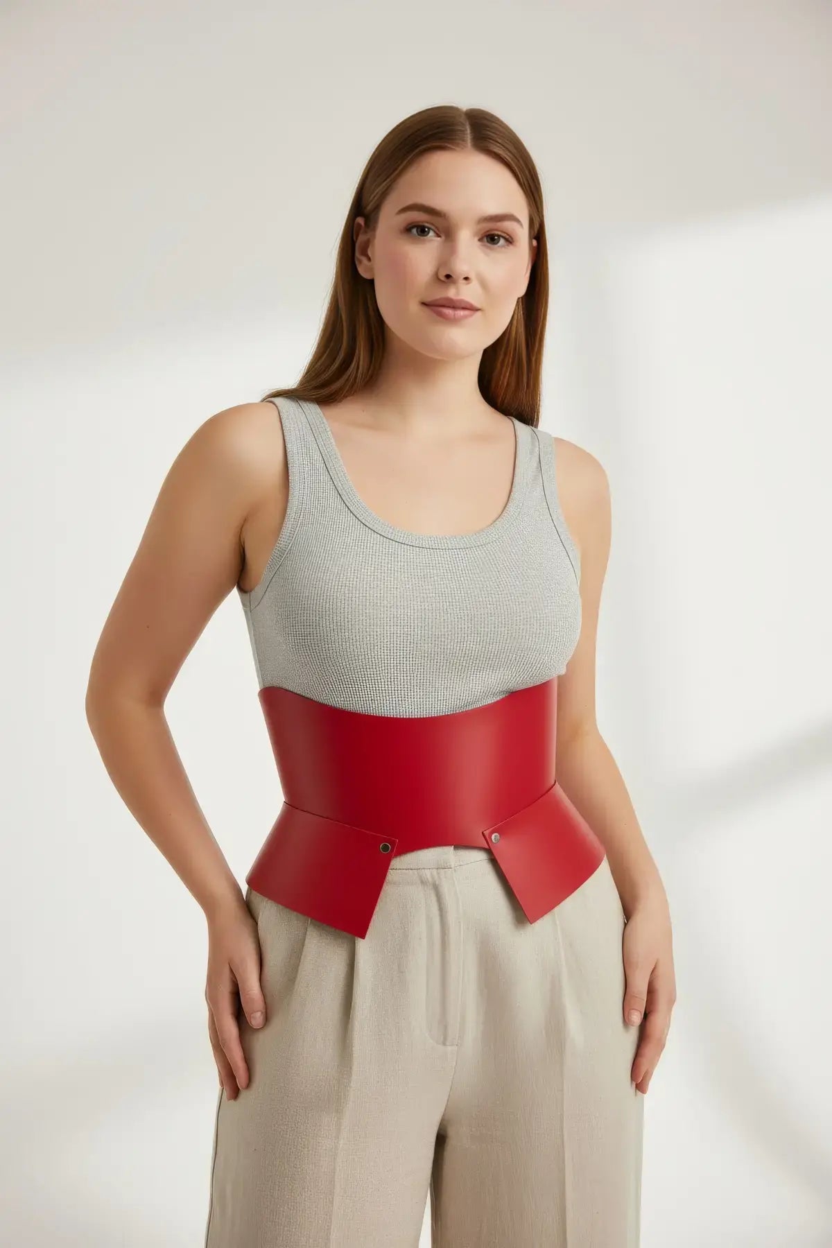 Plus size burgundy wide corset belt vegan leather waist cincher with peplum