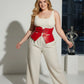 Plus Size Burgundy Wide Corset Belt by HarnessClub, vegan leather waist cincher with triple-buckle design