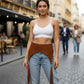 Plus Size Cognac Tassel High-Waist Hip Belt in vegan leather
