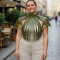 Plus Size Corset-Look Leather Body Harness in olive green displayed on model