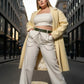 Plus Size Khaki Chain-Detail Leather Belt by HarnessClub, with a silver chain drape.