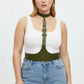 Plus Size Khaki Leather Corset-Look Body Harness with neck collar by HarnessClub
