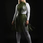 Plus Size Khaki Fringe Capelet and Belted Long Skirt set in olive vegan leather