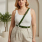 Plus Size Khaki Leather Body Belt with Chain Detail worn crossbody across chest