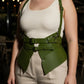 Plus-size khaki vegan leather shoulder-strap harness vest with waist cincher by HarnessClub