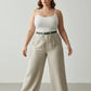 Plus-size khaki vegan-leather belt with cascading silver chains